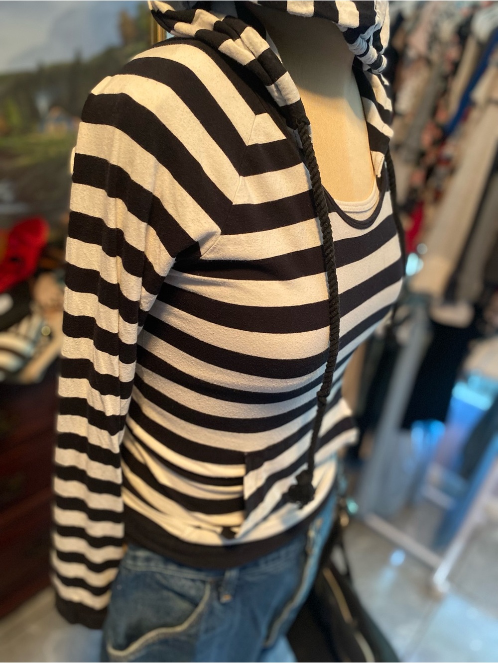 Black & White Striped Hooded Women's Pullover